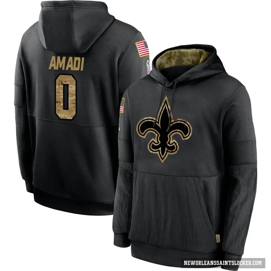 Men's ＃0 Ugo Amadi New Orleans Saints Black 2020 Salute to Service Sideline Performance Pullover Hoodie