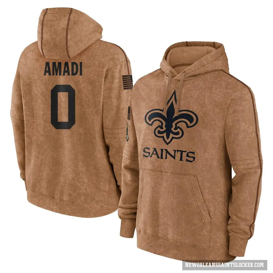 Men's ＃0 Ugo Amadi New Orleans Saints Brown 2023 Salute To Service Club Pullover Hoodie