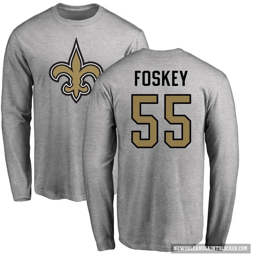 Men's ＃55 Isaiah Foskey New Orleans Saints Ash Logo Long Sleeve T-Shirt