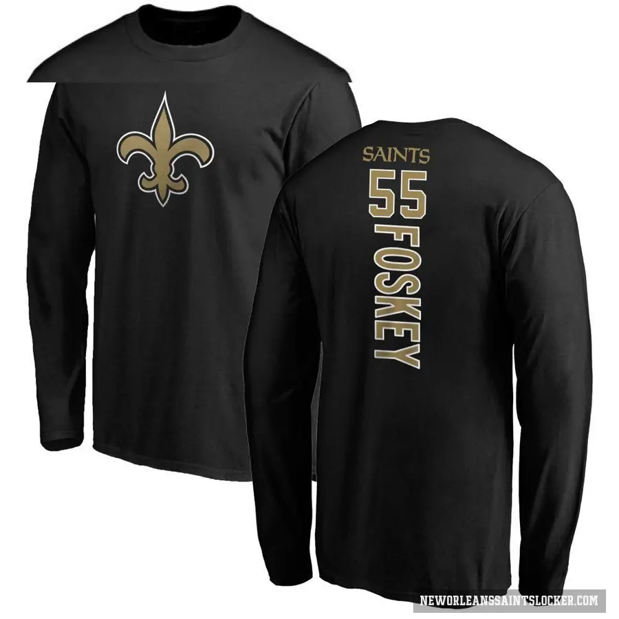 Men's ＃55 Isaiah Foskey New Orleans Saints Black Backer Long Sleeve T-Shirt