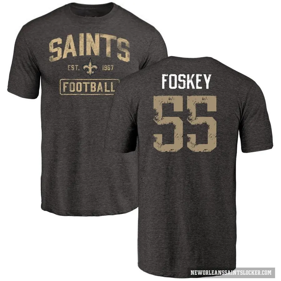 Men's ＃55 Isaiah Foskey New Orleans Saints Black Distressed T-Shirt