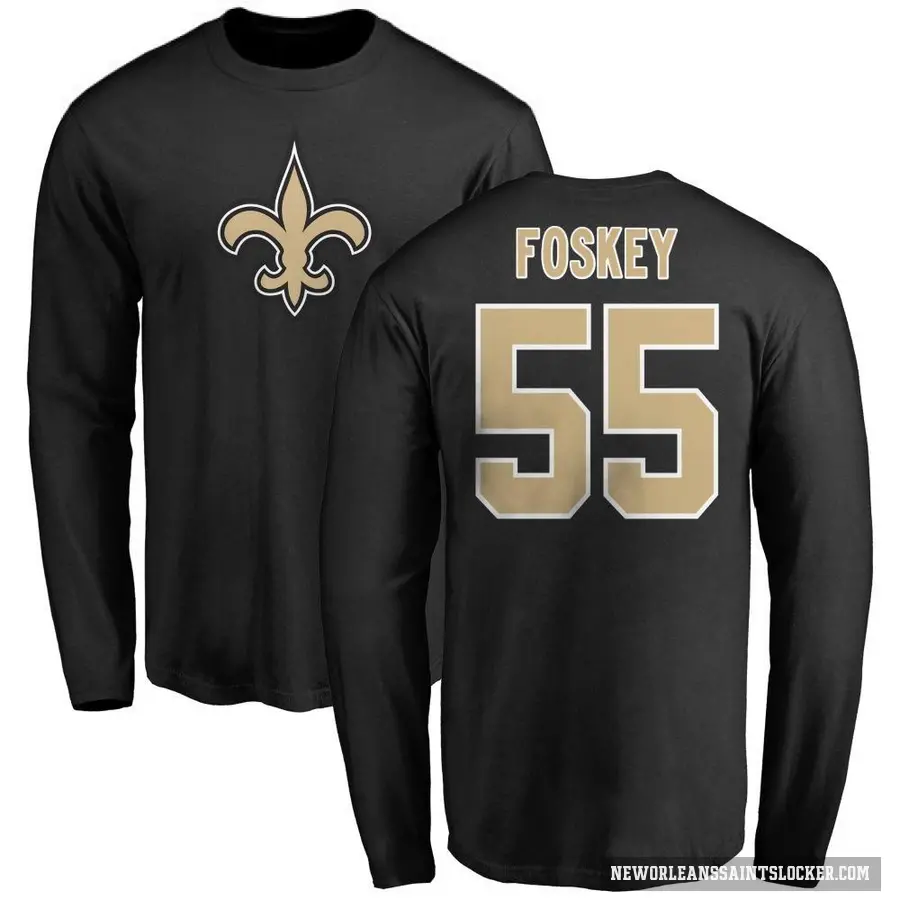 Men's ＃55 Isaiah Foskey New Orleans Saints Black Logo Long Sleeve T-Shirt