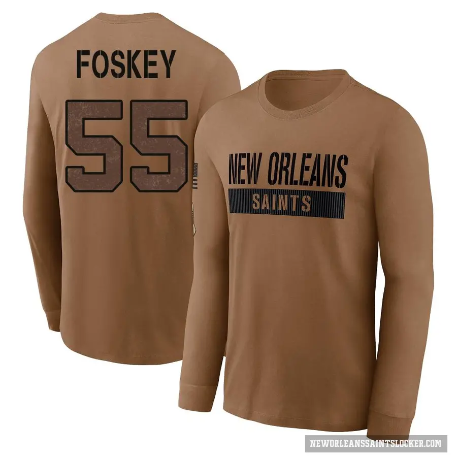 Men's ＃55 Isaiah Foskey New Orleans Saints Brown 2023 Salute To Service Long Sleeve T-Shirt