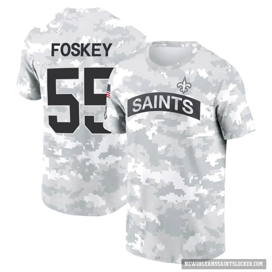 Men's ＃55 Isaiah Foskey New Orleans Saints Camo Arctic 2024 Salute to Service Performance T-Shirt