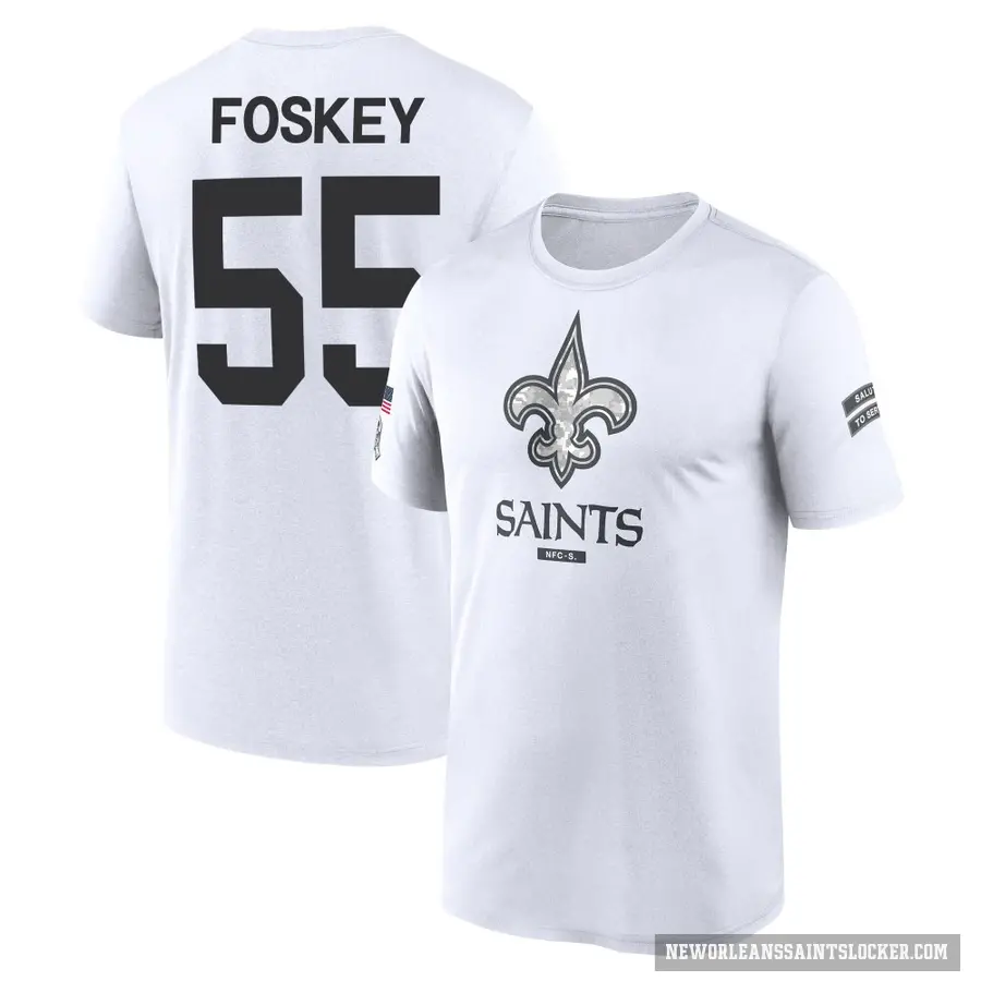 Men's ＃55 Isaiah Foskey New Orleans Saints White 2024 Salute to Service Performance T-Shirt