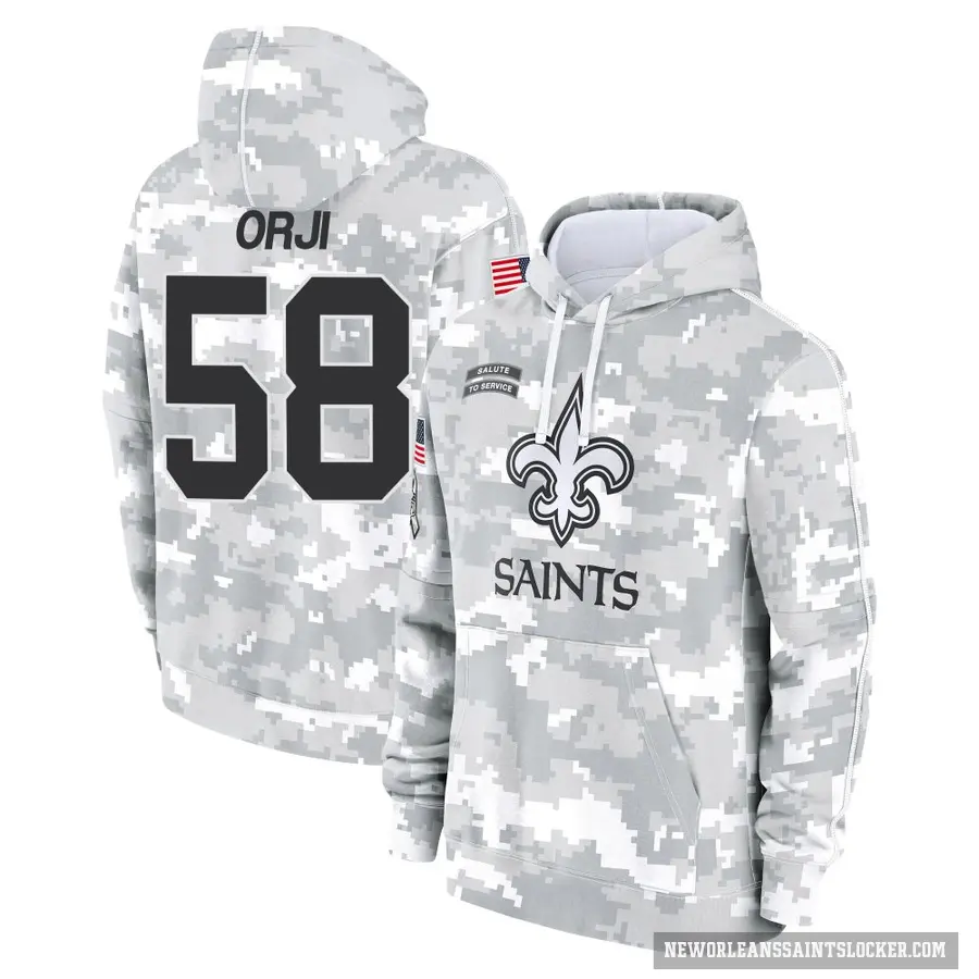 Men's ＃58 Anfernee Orji New Orleans Saints Arctic Camo 2024 Salute to Service Club Fleece Pullover Hoodie