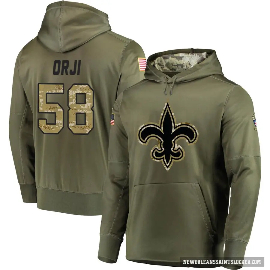 Men's ＃58 Anfernee Orji New Orleans Saints Olive Salute to Service Pullover Hoodie