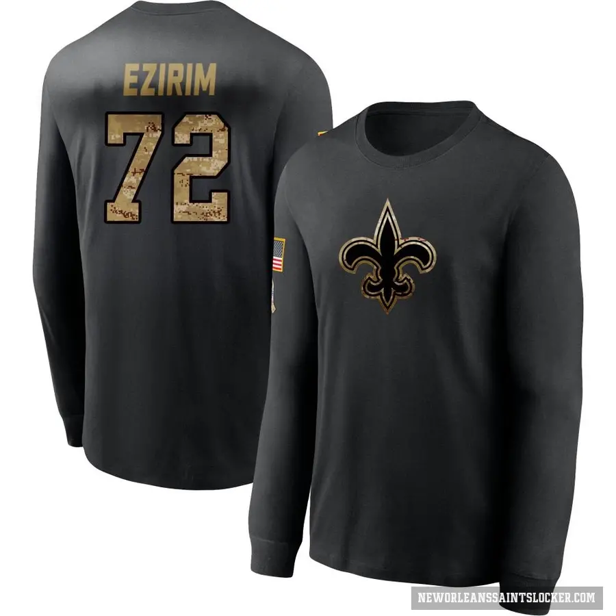 Men's ＃72 Josiah Ezirim New Orleans Saints Black 2020 Salute To Service Sideline Performance Long Sleeve T-Shirt