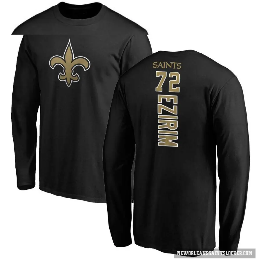 Men's ＃72 Josiah Ezirim New Orleans Saints Black Backer Long Sleeve T-Shirt