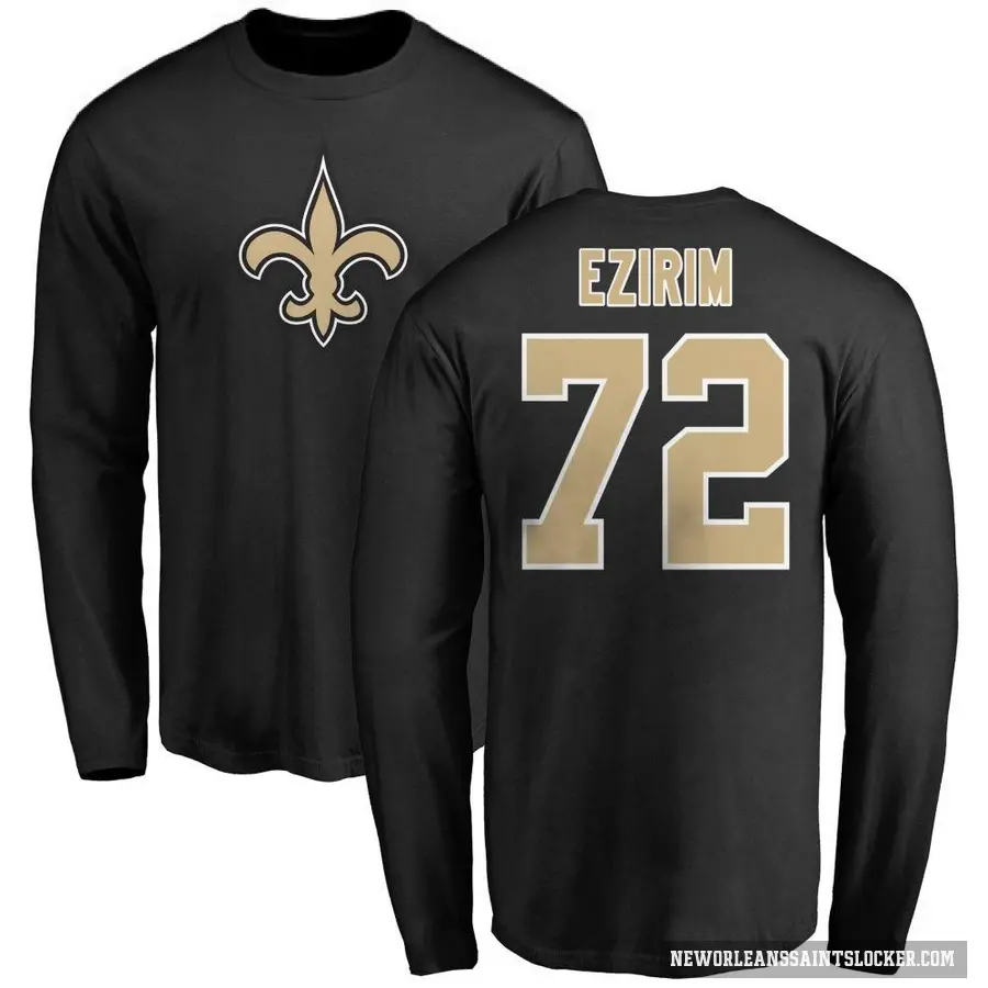 Men's ＃72 Josiah Ezirim New Orleans Saints Black Logo Long Sleeve T-Shirt