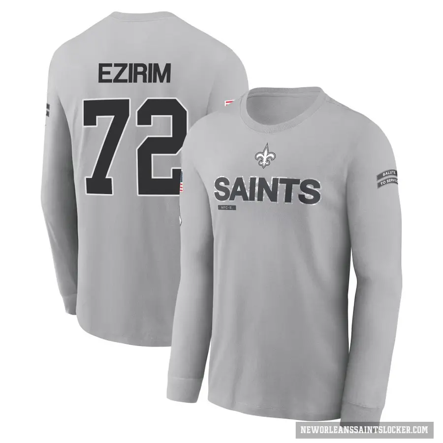 Men's ＃72 Josiah Ezirim New Orleans Saints Gray 2024 Salute to Service Long Sleeve T-Shirt