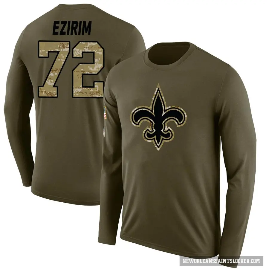 Men's ＃72 Josiah Ezirim New Orleans Saints Olive Salute to Service Sideline Long Sleeve T-Shirt