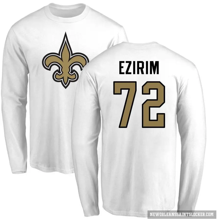 Men's ＃72 Josiah Ezirim New Orleans Saints White Logo Long Sleeve T-Shirt