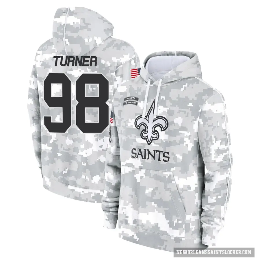 Men's ＃98 Payton Turner New Orleans Saints Arctic Camo 2024 Salute to Service Club Fleece Pullover Hoodie