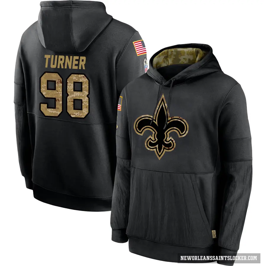 Men's ＃98 Payton Turner New Orleans Saints Black 2020 Salute to Service Sideline Performance Pullover Hoodie