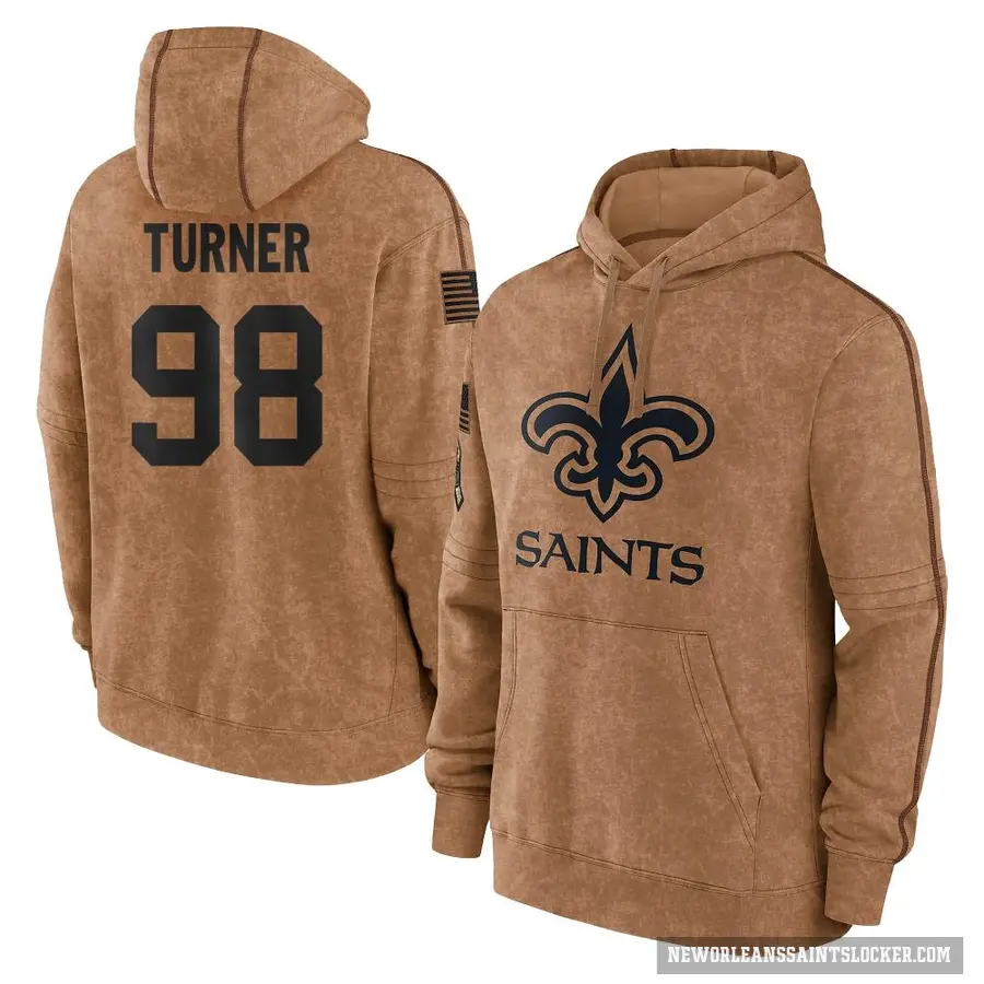 Men's ＃98 Payton Turner New Orleans Saints Brown 2023 Salute To Service Club Pullover Hoodie