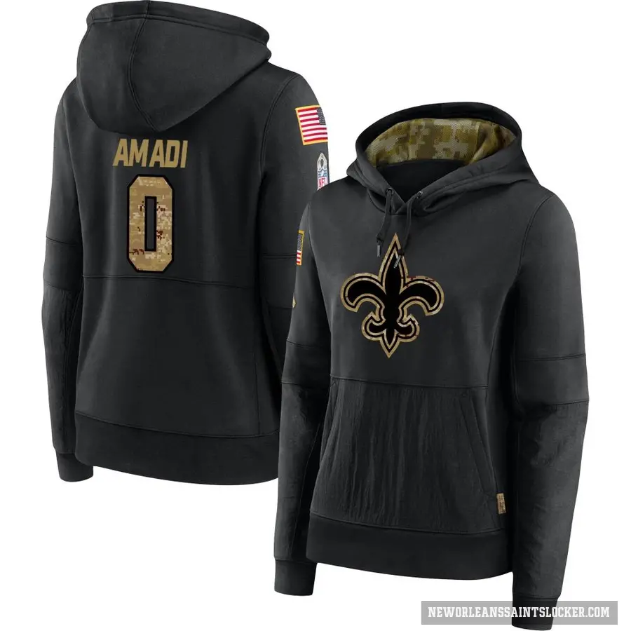 Women's ＃0 Ugo Amadi New Orleans Saints Black 2020 Salute to Service Sideline Performance Pullover Hoodie