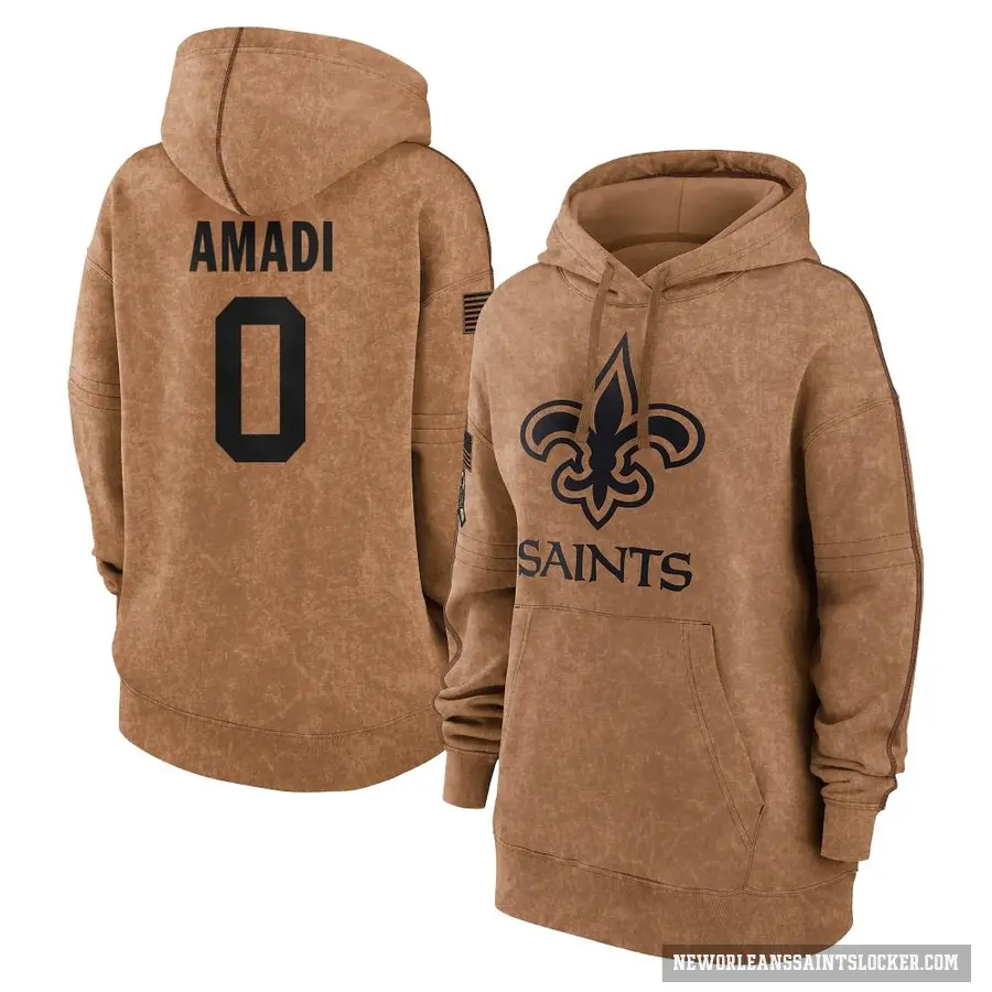 Women's ＃0 Ugo Amadi New Orleans Saints Brown 2023 Salute To Service Pullover Hoodie