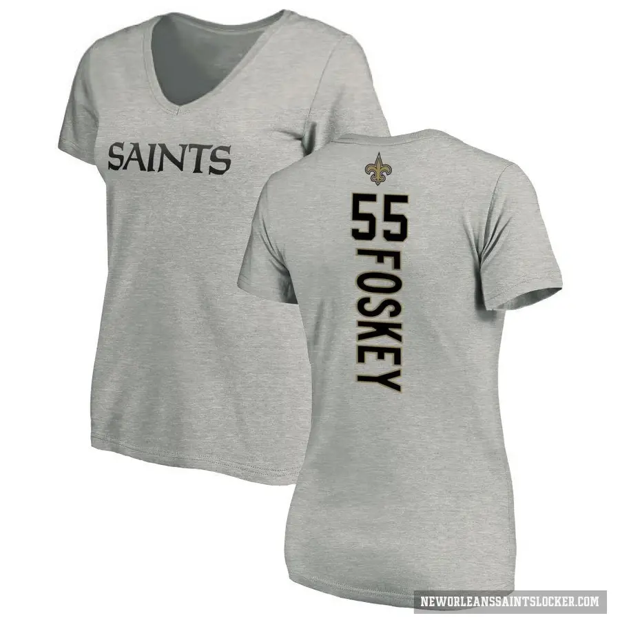 Women's ＃55 Isaiah Foskey New Orleans Saints Ash Backer V-Neck T-Shirt