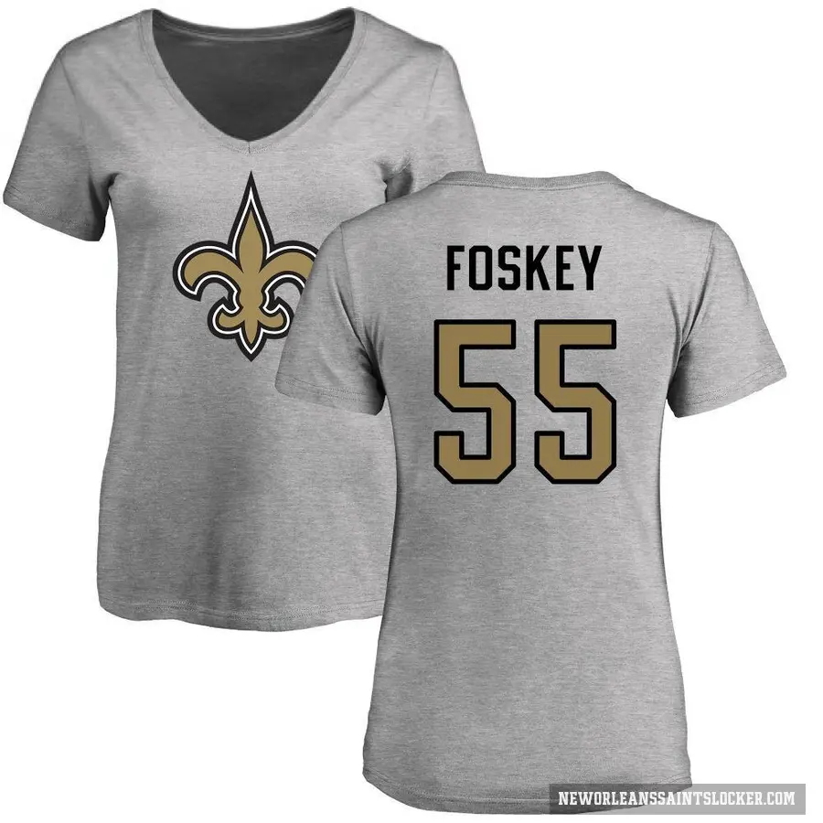 Women's ＃55 Isaiah Foskey New Orleans Saints Ash Logo Slim Fit T-Shirt