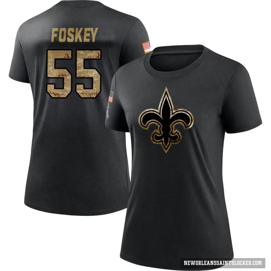 Women's ＃55 Isaiah Foskey New Orleans Saints Black 2020 Salute To Service Performance T-Shirt