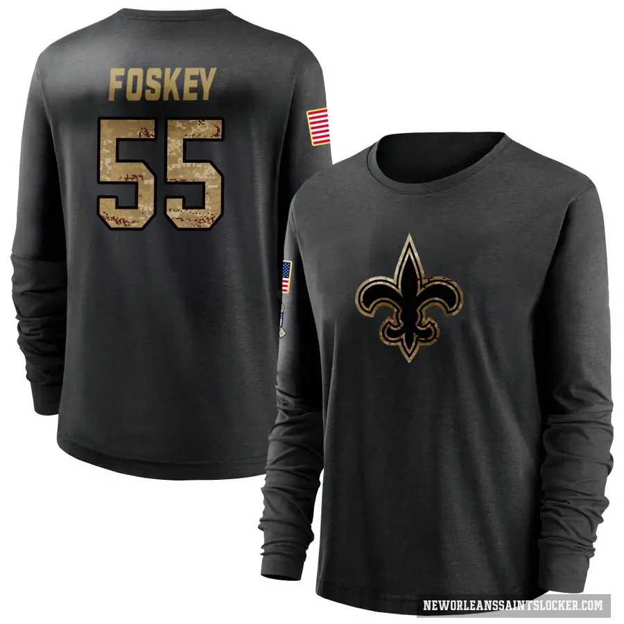 Women's ＃55 Isaiah Foskey New Orleans Saints Black 2020 Salute To Service Sideline Performance Long Sleeve T-Shirt