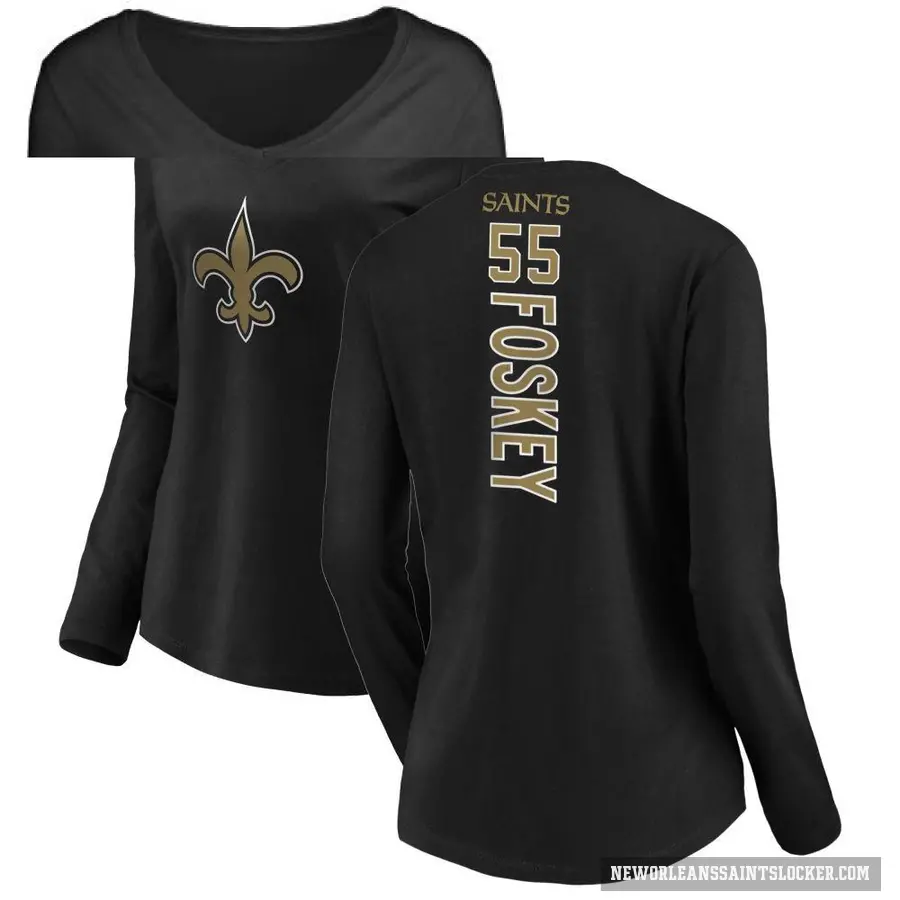 Women's ＃55 Isaiah Foskey New Orleans Saints Black Backer Slim Fit Long Sleeve T-Shirt