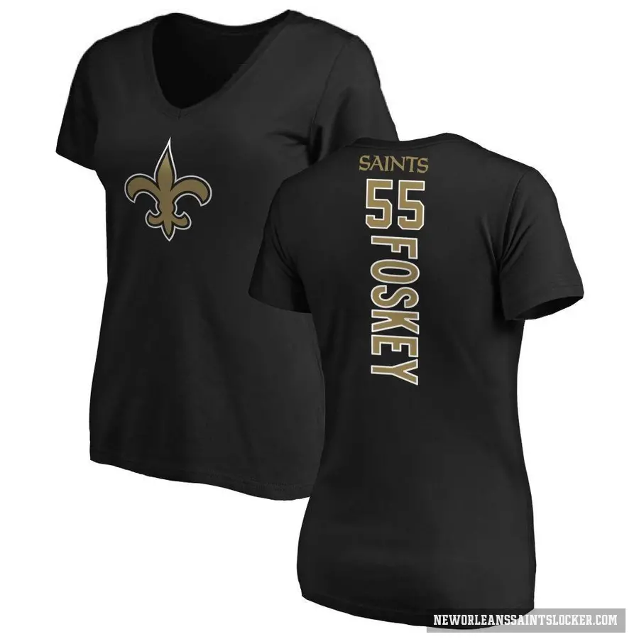 Women's ＃55 Isaiah Foskey New Orleans Saints Black Backer Slim Fit T-Shirt