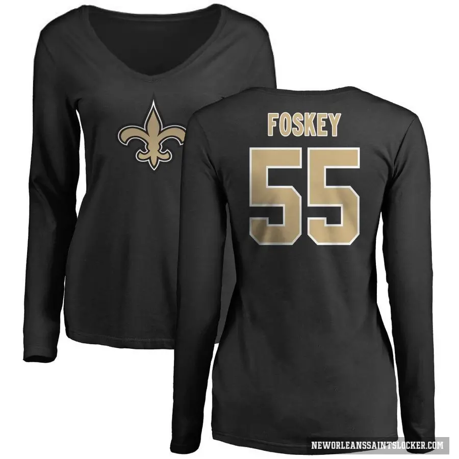 Women's ＃55 Isaiah Foskey New Orleans Saints Black Logo Slim Fit Long Sleeve T-Shirt