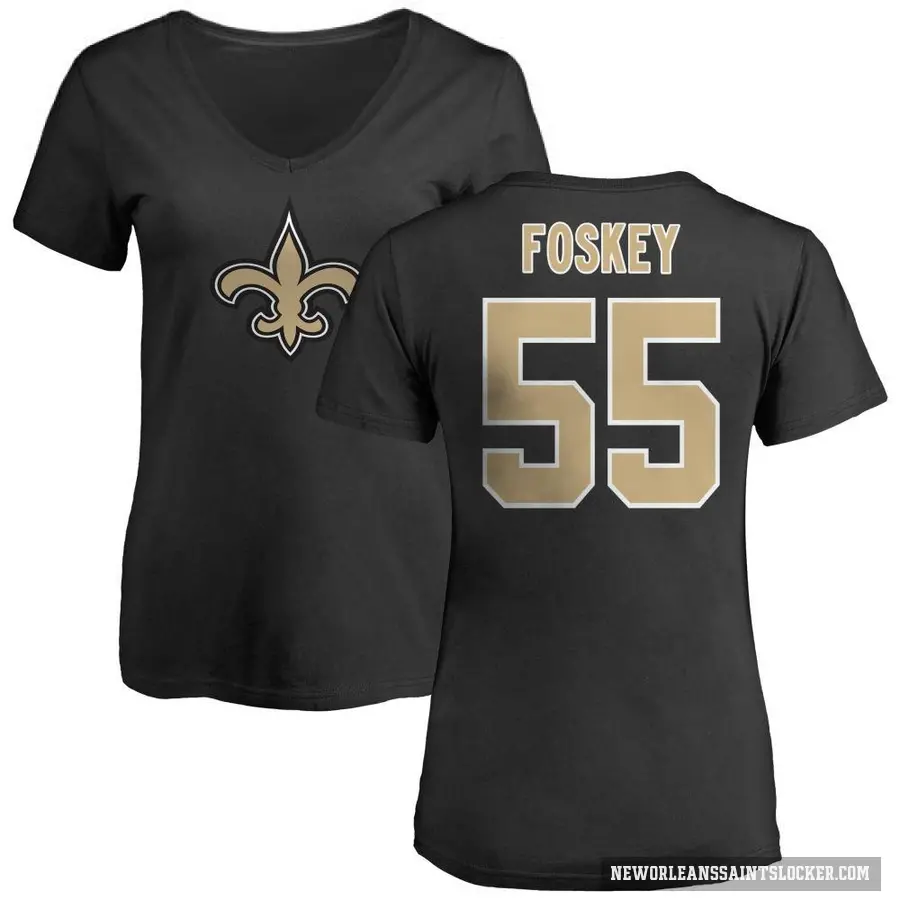 Women's ＃55 Isaiah Foskey New Orleans Saints Black Logo Slim Fit T-Shirt