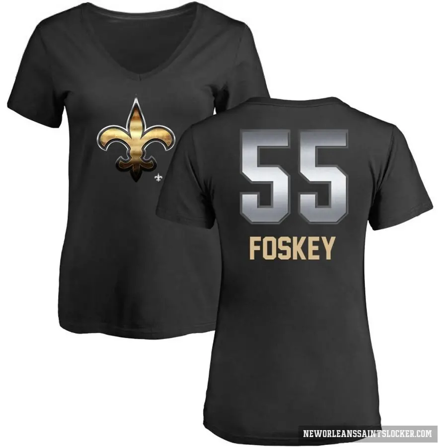 Women's ＃55 Isaiah Foskey New Orleans Saints Black Midnight Mascot T-Shirt