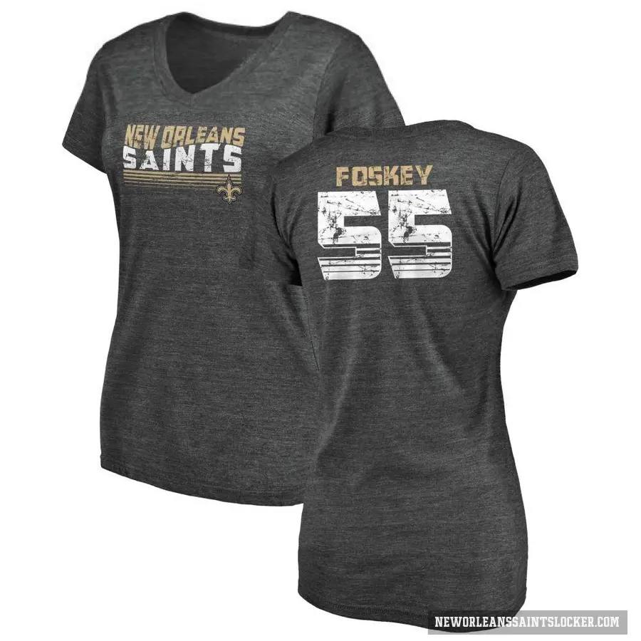 Women's ＃55 Isaiah Foskey New Orleans Saints Black Retro V-Neck T-Shirt