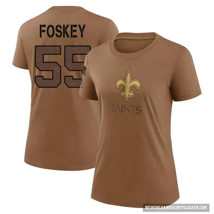 Women's ＃55 Isaiah Foskey New Orleans Saints Brown 2023 Salute To Service Performance T-Shirt