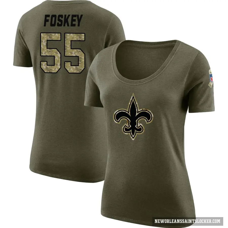 Women's ＃55 Isaiah Foskey New Orleans Saints Olive Salute to Service Scoop Neck T-Shirt