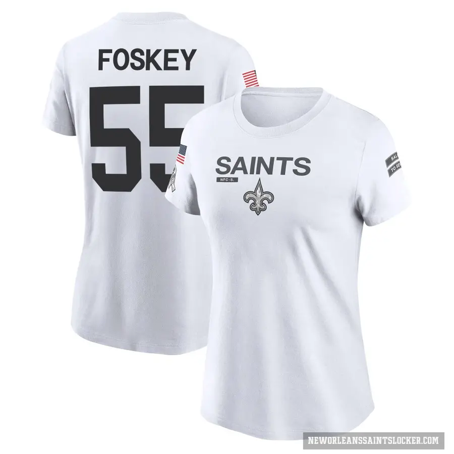 Women's ＃55 Isaiah Foskey New Orleans Saints White 2024 Salute to Service Performance T-Shirt