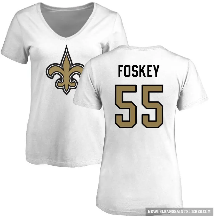 Women's ＃55 Isaiah Foskey New Orleans Saints White Logo Slim Fit T-Shirt