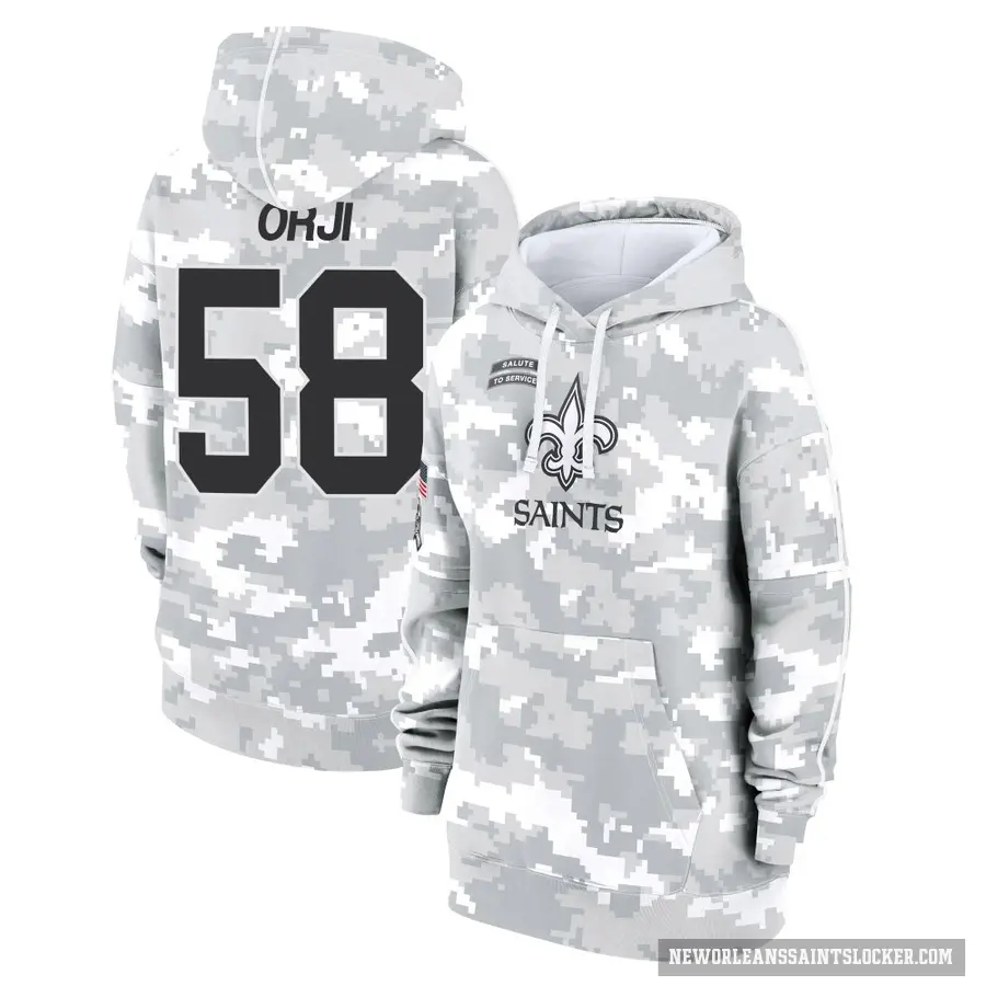 Women's ＃58 Anfernee Orji New Orleans Saints Arctic Camo 2024 Salute to Service Club Fleece Pullover Hoodie