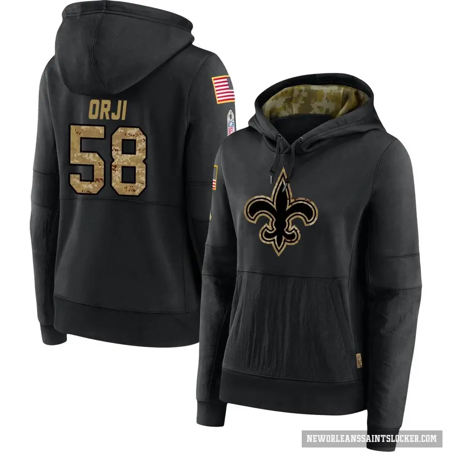 Women's ＃58 Anfernee Orji New Orleans Saints Black 2020 Salute to Service Sideline Performance Pullover Hoodie