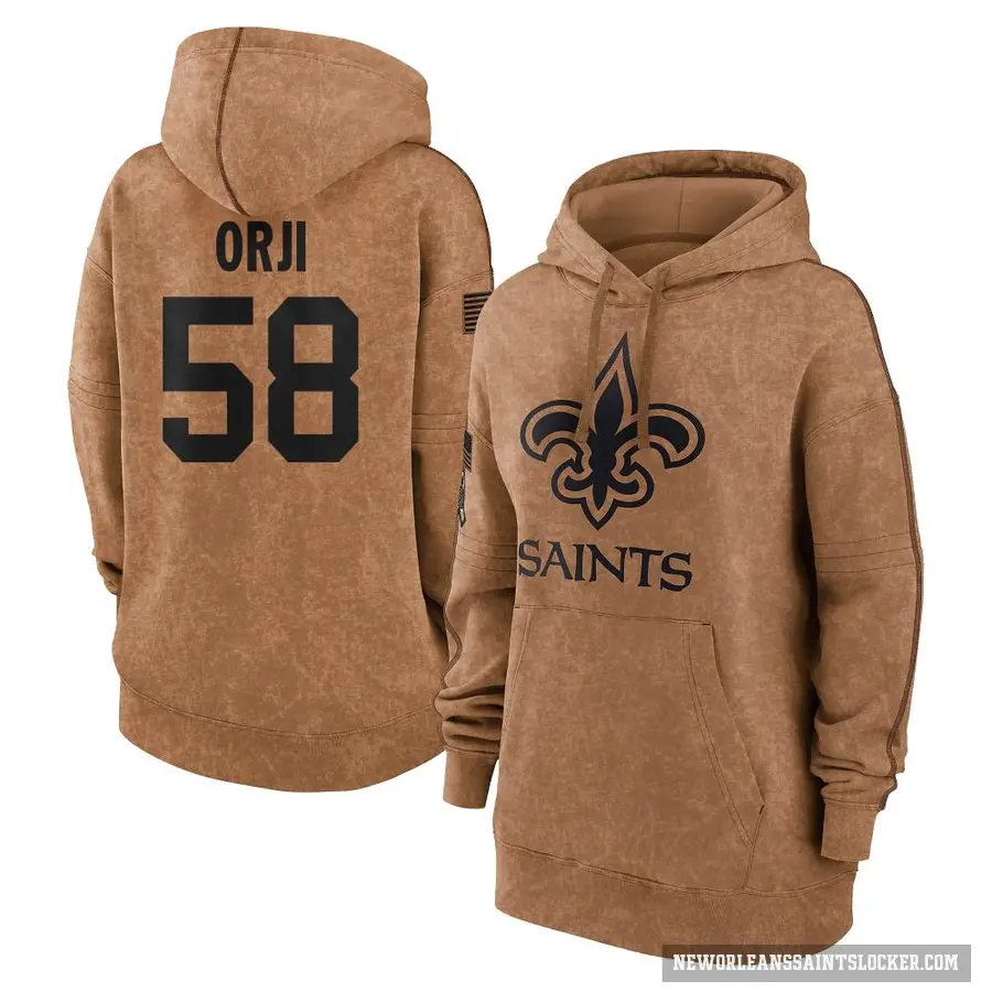 Women's ＃58 Anfernee Orji New Orleans Saints Brown 2023 Salute To Service Pullover Hoodie