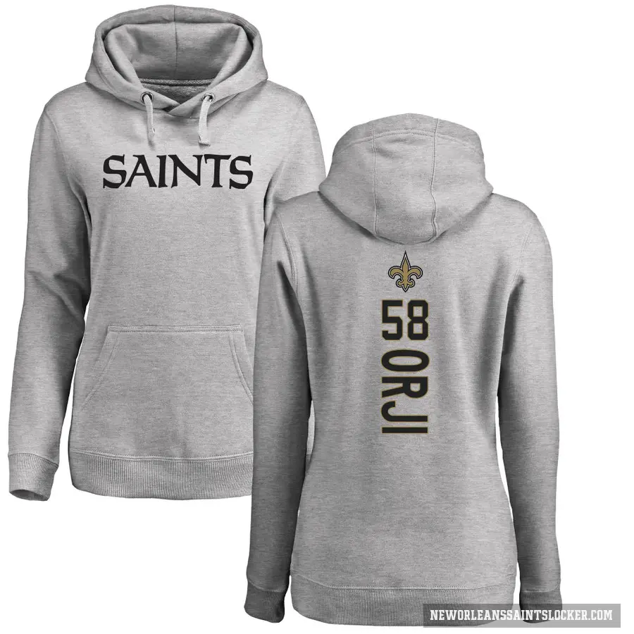 Women's ＃58 Anfernee Orji New Orleans Saints Pro Line Ash Backer Pullover Hoodie