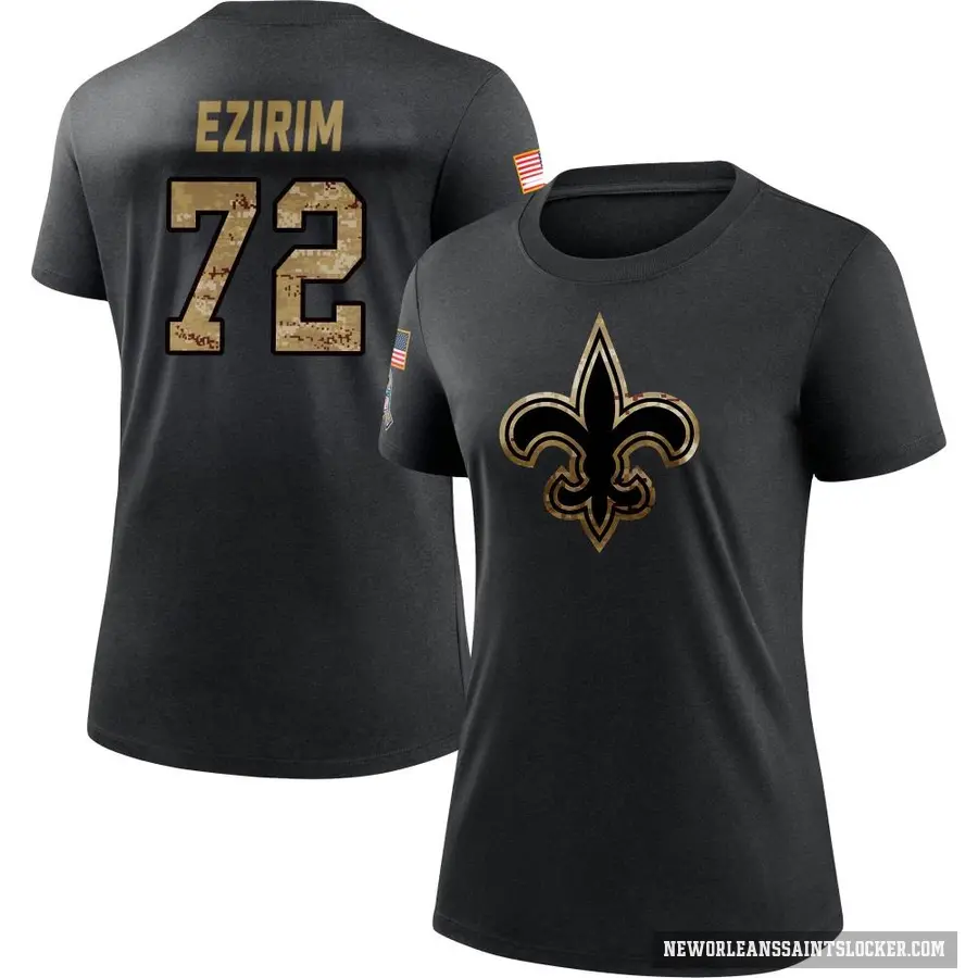 Women's ＃72 Josiah Ezirim New Orleans Saints Black 2020 Salute To Service Performance T-Shirt