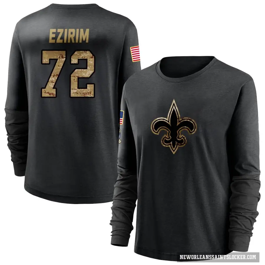 Women's ＃72 Josiah Ezirim New Orleans Saints Black 2020 Salute To Service Sideline Performance Long Sleeve T-Shirt