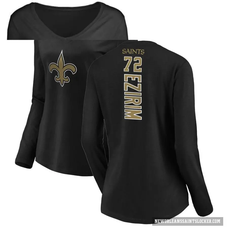 Women's ＃72 Josiah Ezirim New Orleans Saints Black Backer Slim Fit Long Sleeve T-Shirt