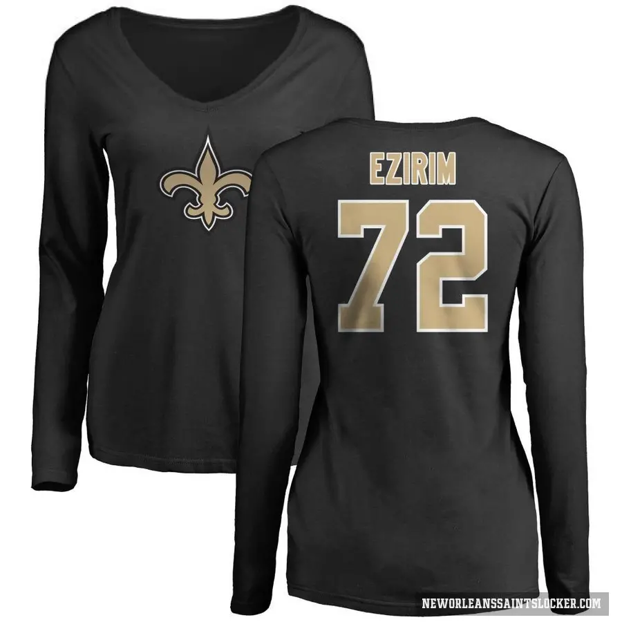 Women's ＃72 Josiah Ezirim New Orleans Saints Black Logo Slim Fit Long Sleeve T-Shirt