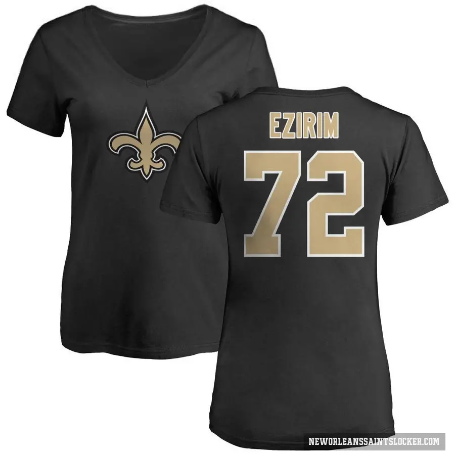 Women's ＃72 Josiah Ezirim New Orleans Saints Black Logo Slim Fit T-Shirt