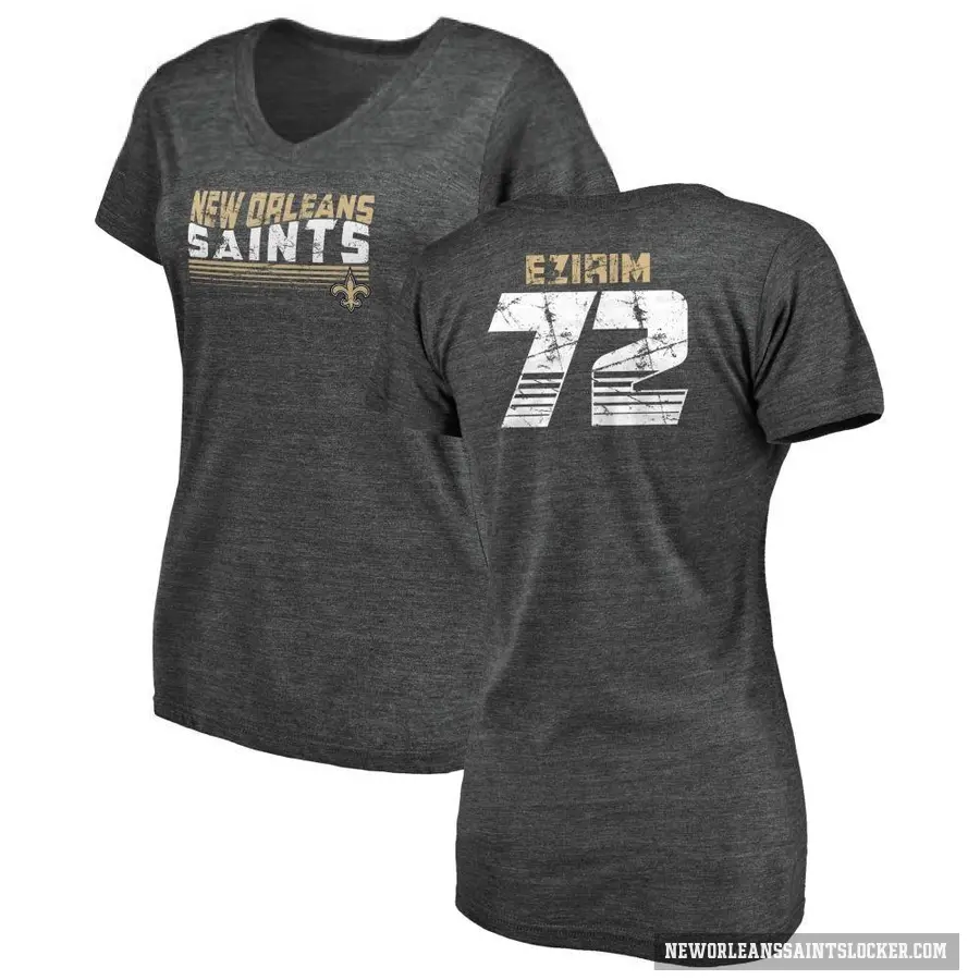 Women's ＃72 Josiah Ezirim New Orleans Saints Black Retro V-Neck T-Shirt