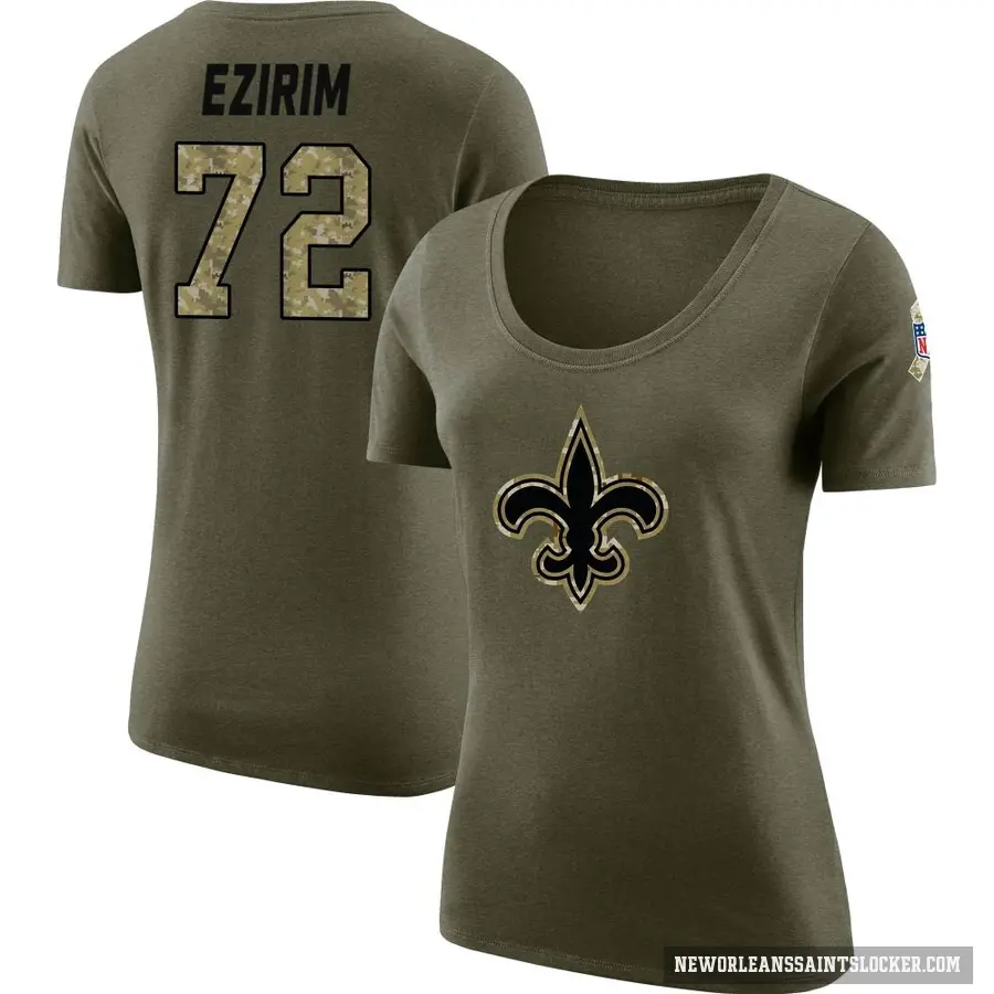 Women's ＃72 Josiah Ezirim New Orleans Saints Olive Salute to Service Scoop Neck T-Shirt