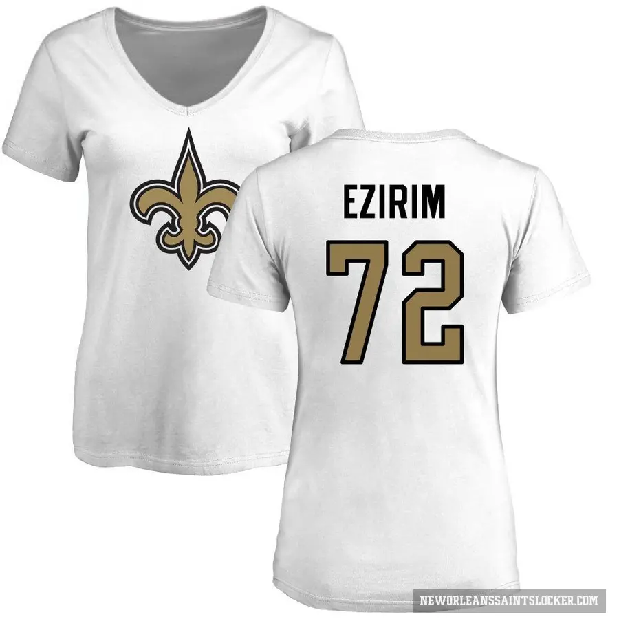 Women's ＃72 Josiah Ezirim New Orleans Saints White Logo Slim Fit T-Shirt