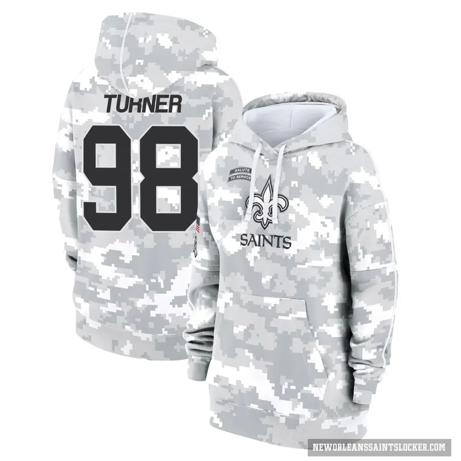 Women's ＃98 Payton Turner New Orleans Saints Arctic Camo 2024 Salute to Service Club Fleece Pullover Hoodie