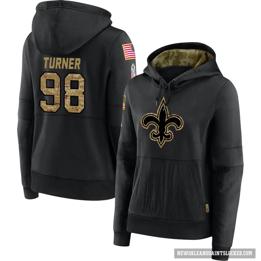 Women's ＃98 Payton Turner New Orleans Saints Black 2020 Salute to Service Sideline Performance Pullover Hoodie